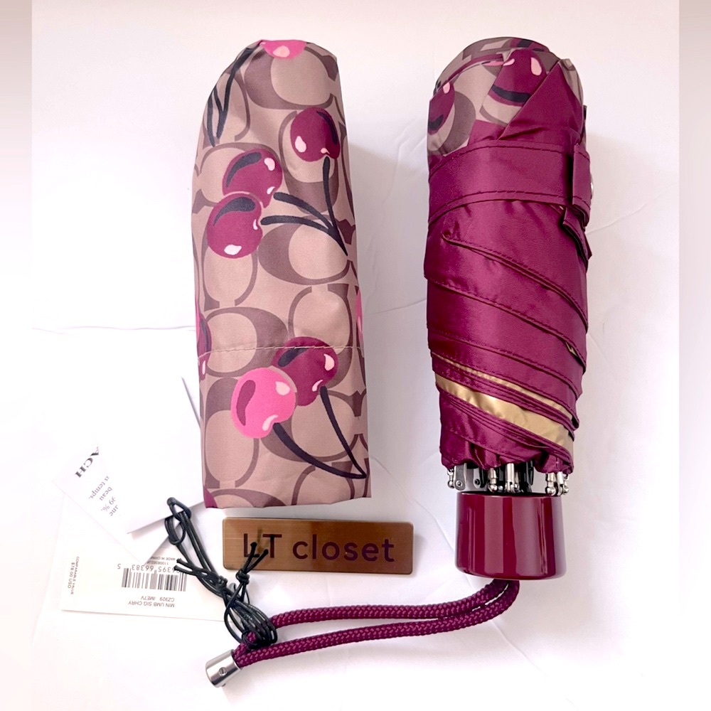 New Coach Uv Protection Mini Umbrella In Signature Cherry Print # CZ929